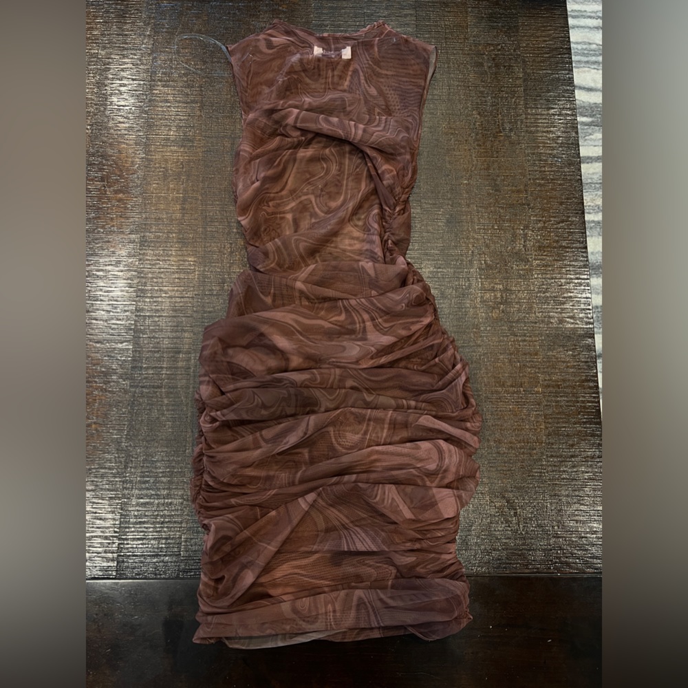 House of CB Sheer Brown Dress -Small